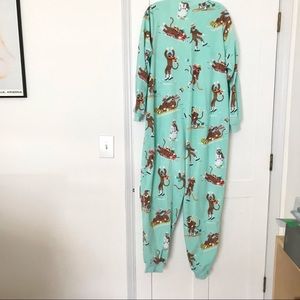 Nick & Nora one piece fleece pajamas footless Monkeys in Winter Sz XXL